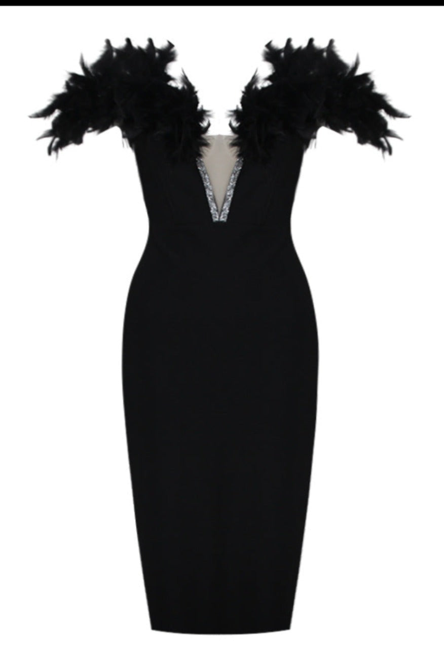 Feathered Bandage Dress