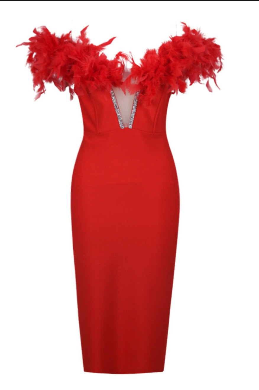 Feathered Bandage Dress