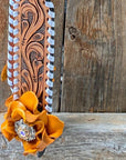 Whip Stitch One Ear Headstall / Bridle - Yellow Roses & European Conchos 