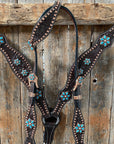 Dark Oil Turquoise Floral One Ear / Browband & Breastcollar Tack Set 