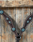 Dark Oil Turquoise Floral One Ear / Browband & Breastcollar Tack Set 