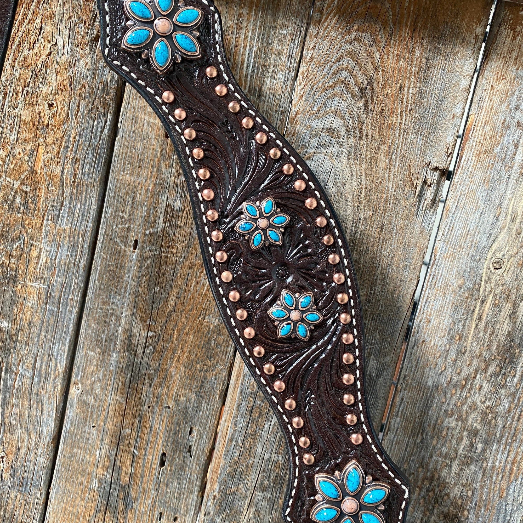 Dark Oil Turquoise Floral One Ear / Browband &amp; Breastcollar Tack Set 