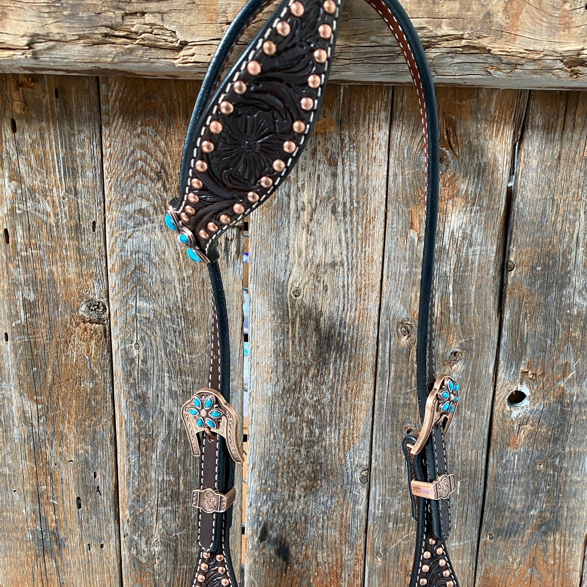 Dark Oil Turquoise Floral One Ear / Browband &amp; Breastcollar Tack Set 