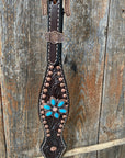 Dark Oil Turquoise Floral One Ear / Browband & Breastcollar Tack Set 