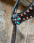 Dark Oil Turquoise Floral One Ear / Browband & Breastcollar Tack Set 