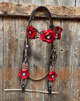 Classic Red Rose and Clear Browband/One Ear Tack Set 