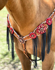 Light Oil Whipstitch Black and Red One Ear & Breastcollar Tack Set 