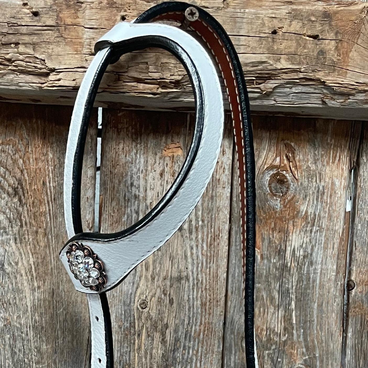 White Leather Copper Clear and Feather  Browband/One Ear Tack Set 
