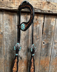 Two Tone Floral Turquoise & Clear One Ear / Browband Breastcollar Tack Set 