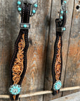 Two Tone Floral Turquoise & Clear One Ear / Browband Breastcollar Tack Set 