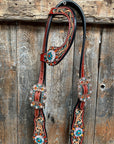 Rust Triangle Fire Opal and Teal One Ear/ Breastcollar Tack Set 
