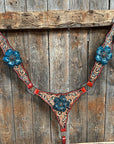 Rust Triangle Turquoise Flower One Ear/ Breastcollar Tack Set 