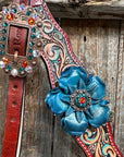 Rust Triangle Turquoise Flower One Ear/ Breastcollar Tack Set 