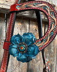 Rust Triangle Turquoise Flower One Ear/ Breastcollar Tack Set 