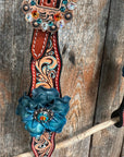 Rust Triangle Turquoise Flower One Ear/ Breastcollar Tack Set 