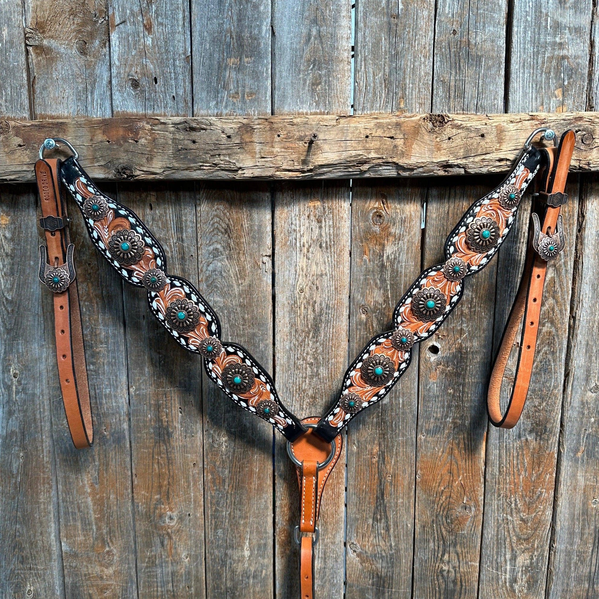 Classic Copper and Turquoise One Ear / Breastcollar Tack Set 