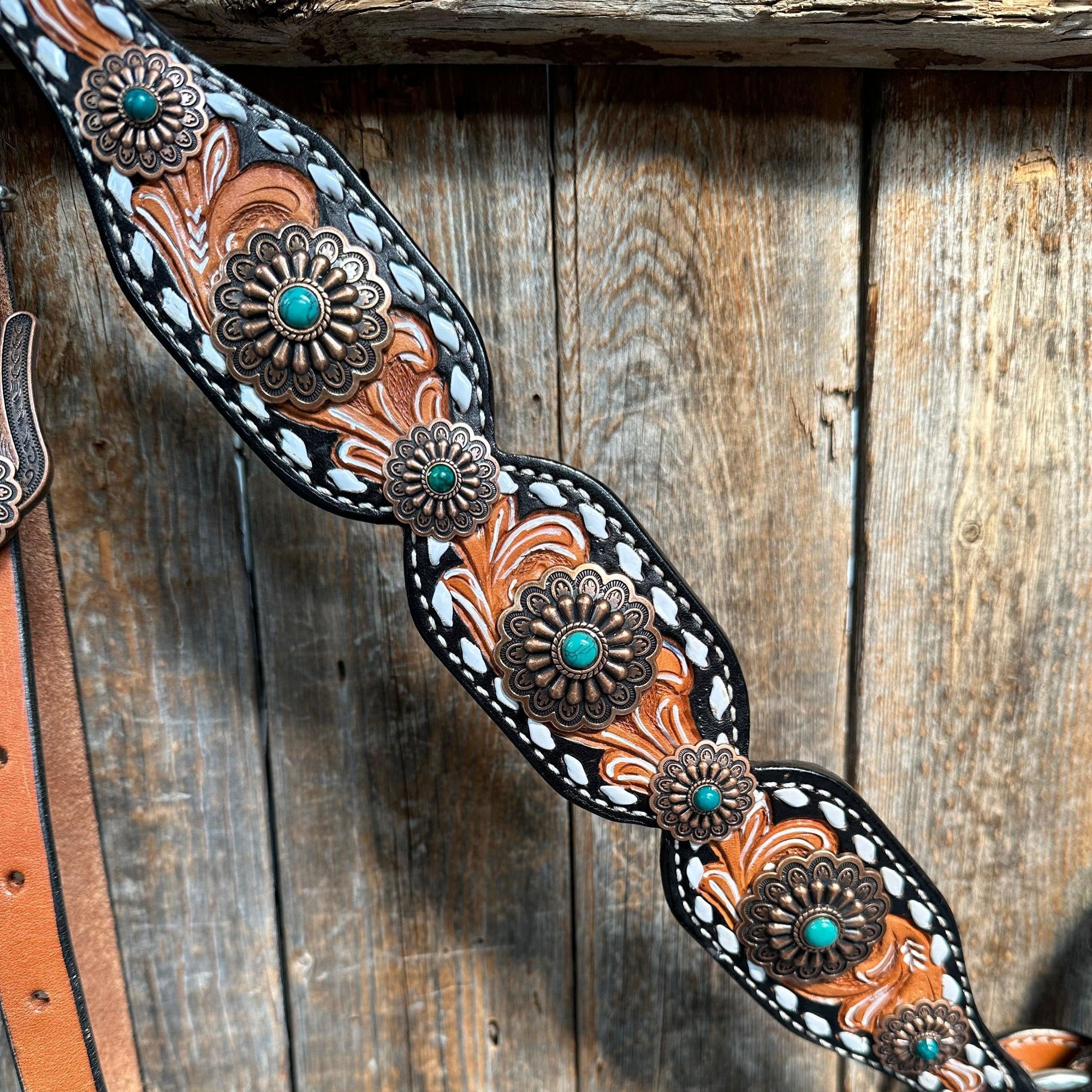 Classic Copper and Turquoise One Ear / Breastcollar Tack Set 