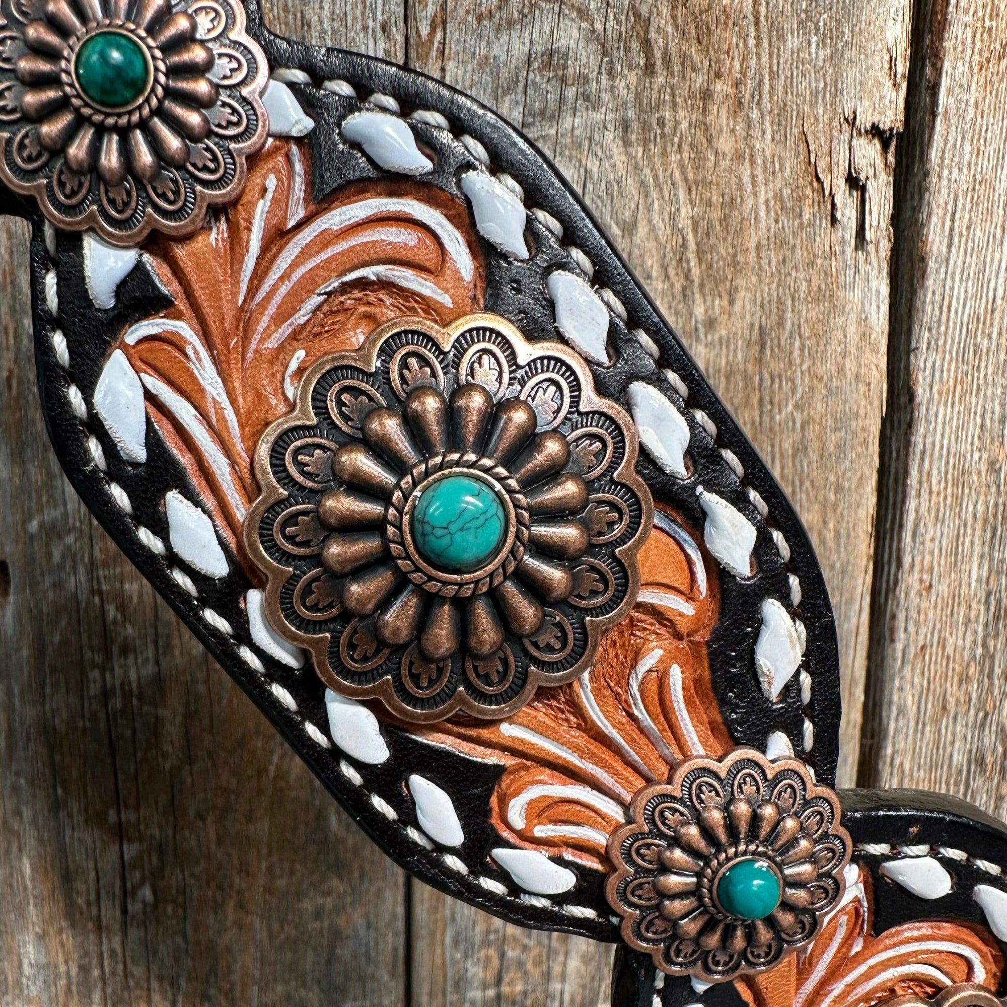 Classic Copper and Turquoise One Ear / Breastcollar Tack Set 