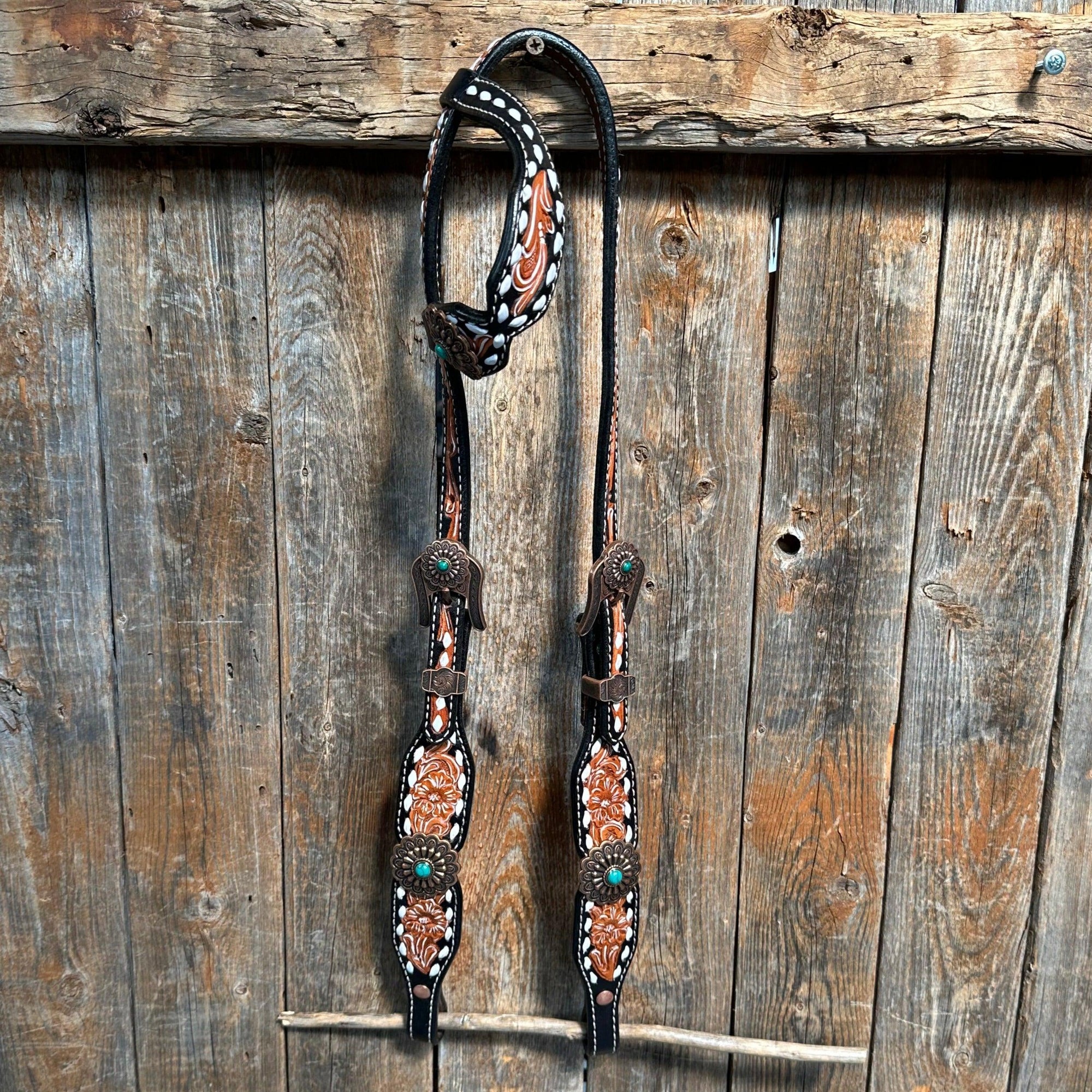 Classic Copper and Turquoise One Ear / Breastcollar Tack Set 
