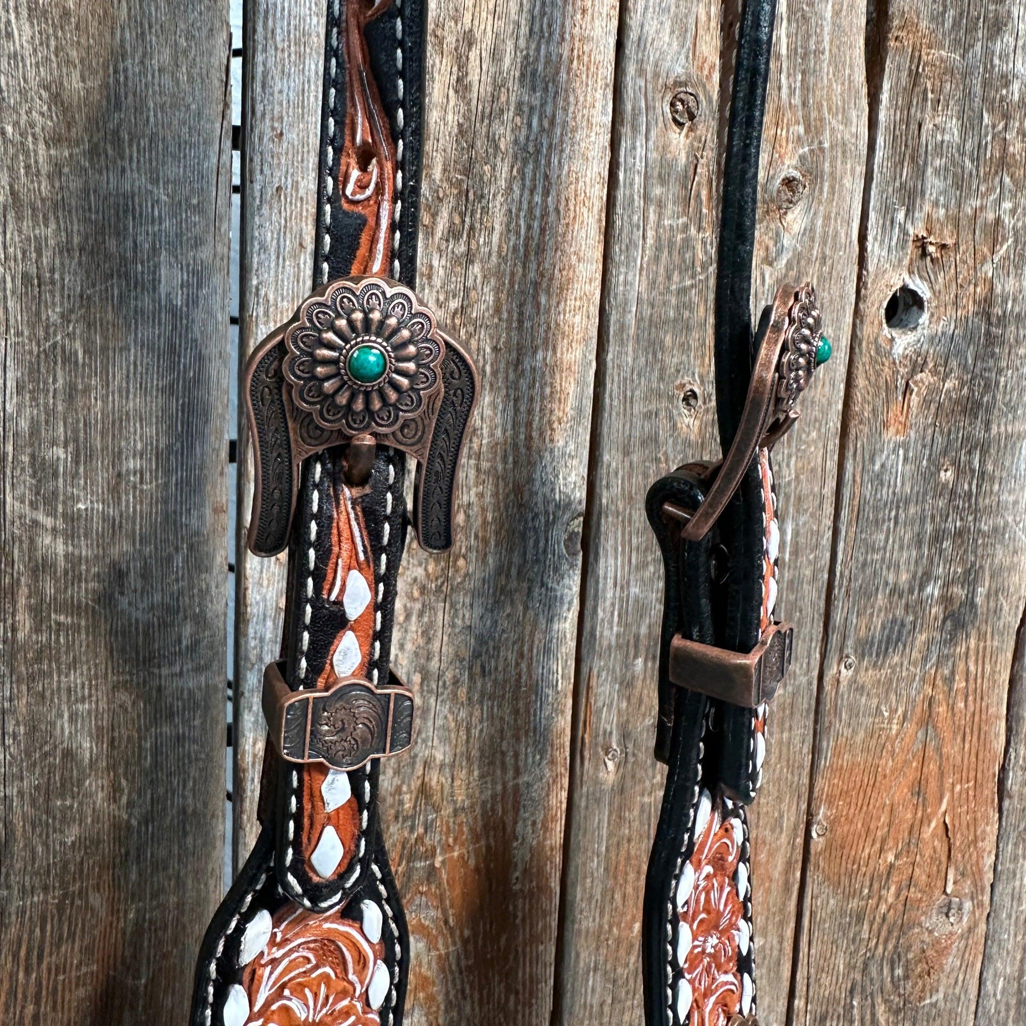 Classic Copper and Turquoise One Ear / Breastcollar Tack Set 