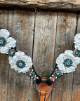 Classic Teal & White One Ear / Breastcollar Tack Set 
