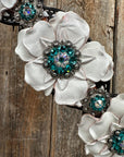Classic Teal & White One Ear / Breastcollar Tack Set 