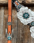 Classic Teal & White One Ear / Breastcollar Tack Set 
