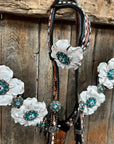 Classic Teal & White One Ear / Breastcollar Tack Set 