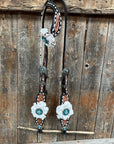 Classic Teal & White One Ear / Breastcollar Tack Set 