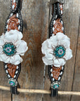 Classic Teal & White One Ear / Breastcollar Tack Set 