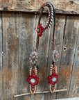 Light Oil Whipstitch Red and Turquoise One Ear/ Breastcollar Tack Set 
