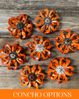 Orange Lotus Leather Flowers - 1" Crystal Conchos - Options