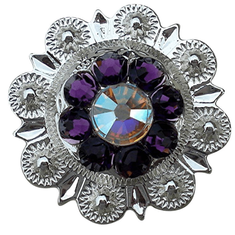 Bright Silver Purple &amp; AB Crystal Conchos - Sizes from 1"- 3" and Buckles