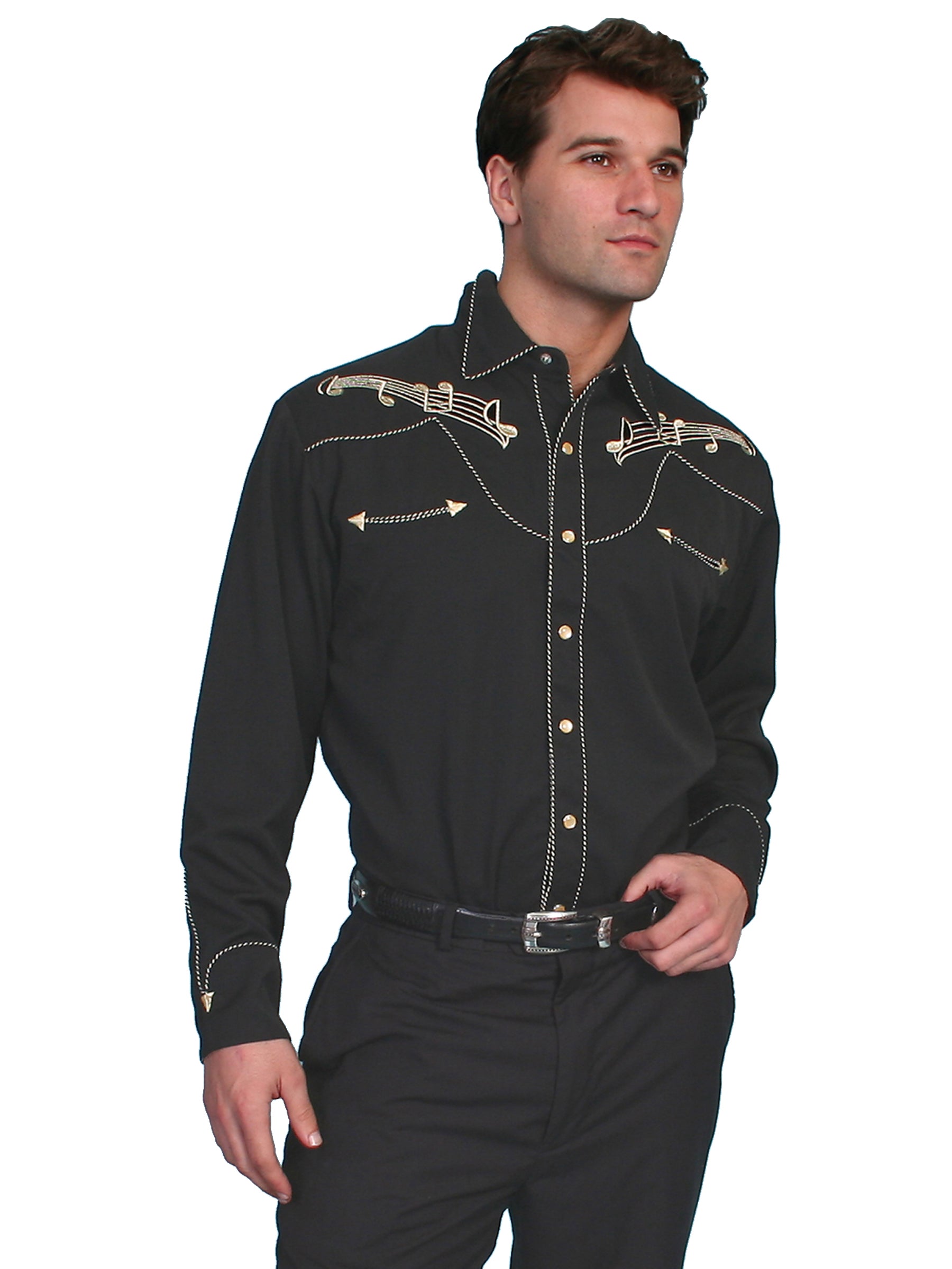 Gold Embroidery Notes Shirt - P-627X