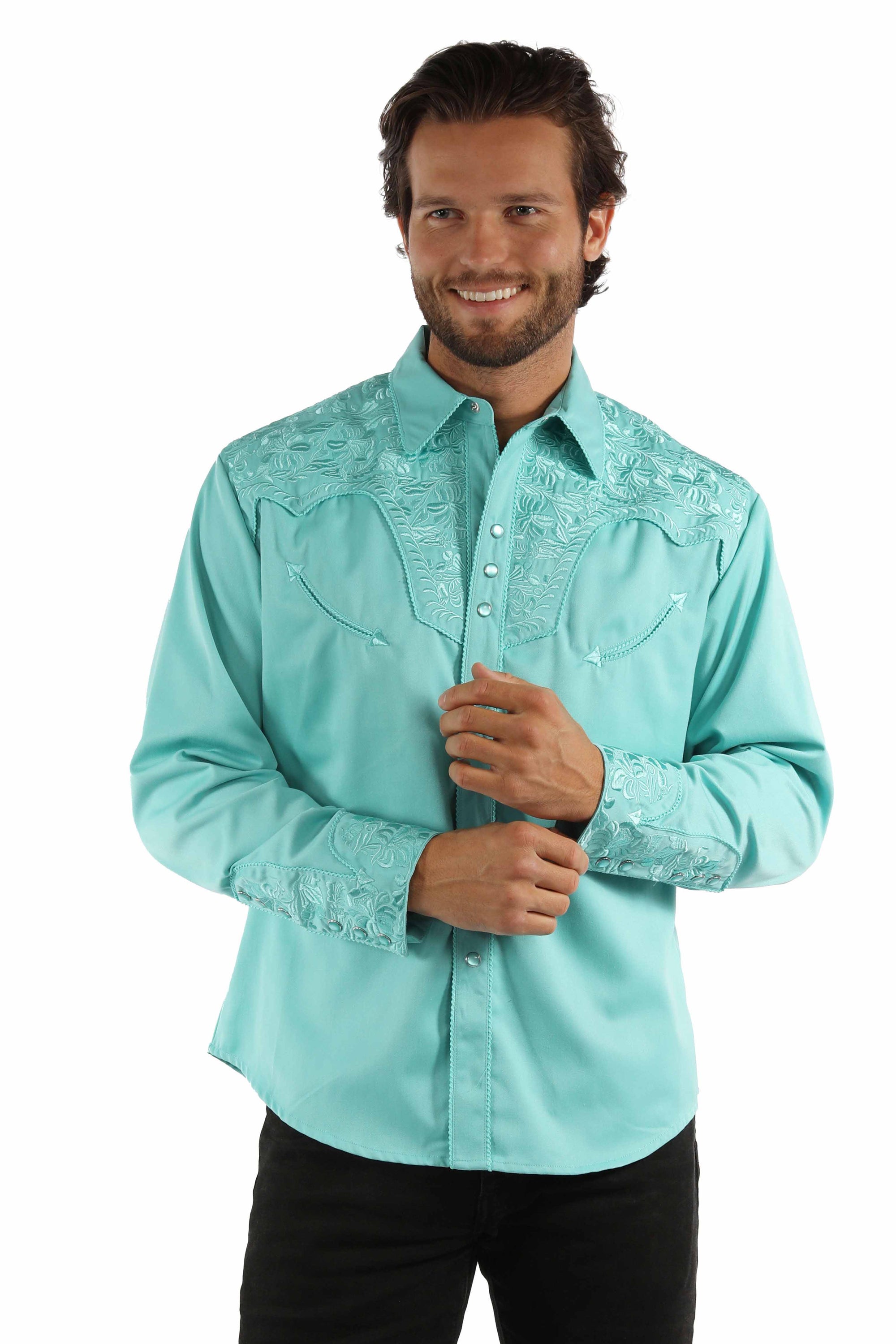 Floral Tooled Embroidery Shirt - P-634