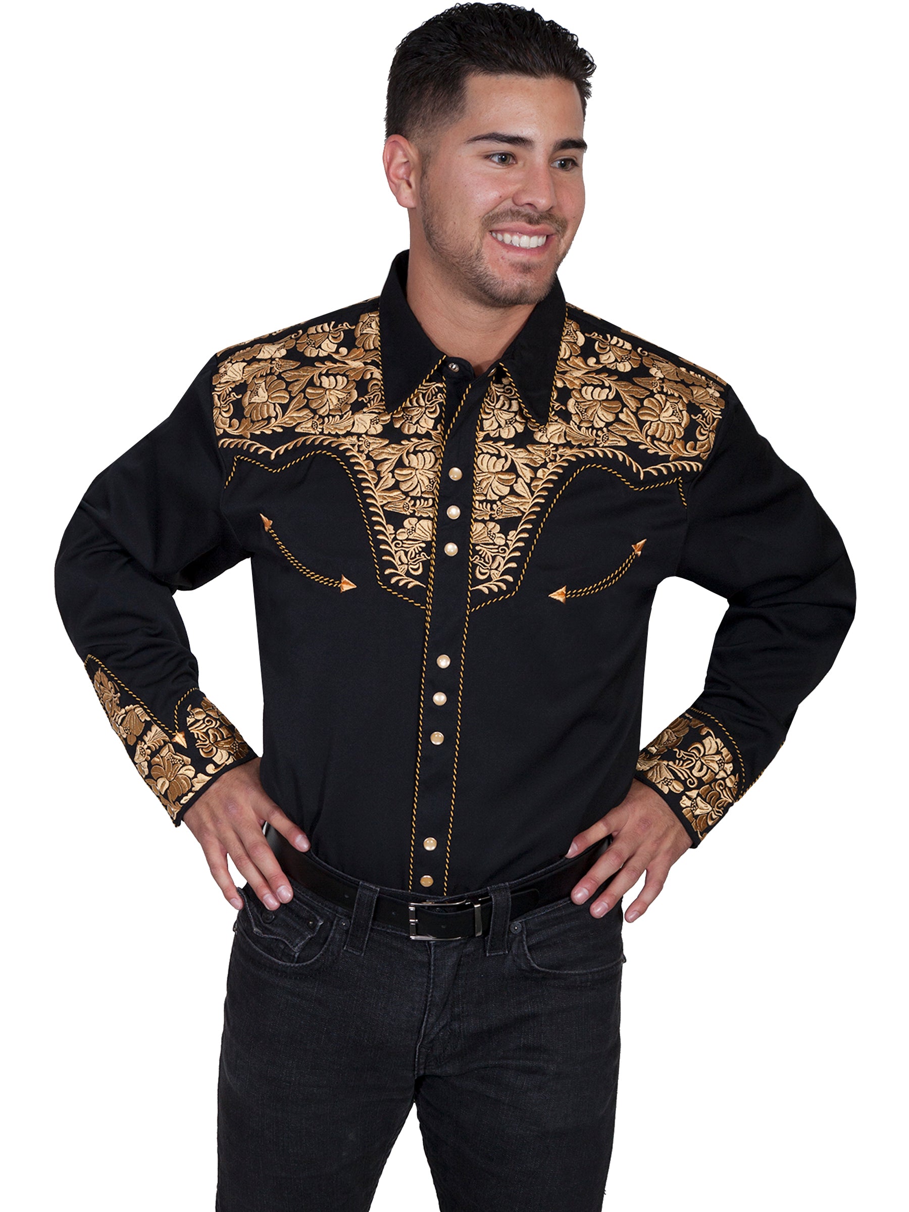 Floral Tooled Embroidery Shirt - P-634