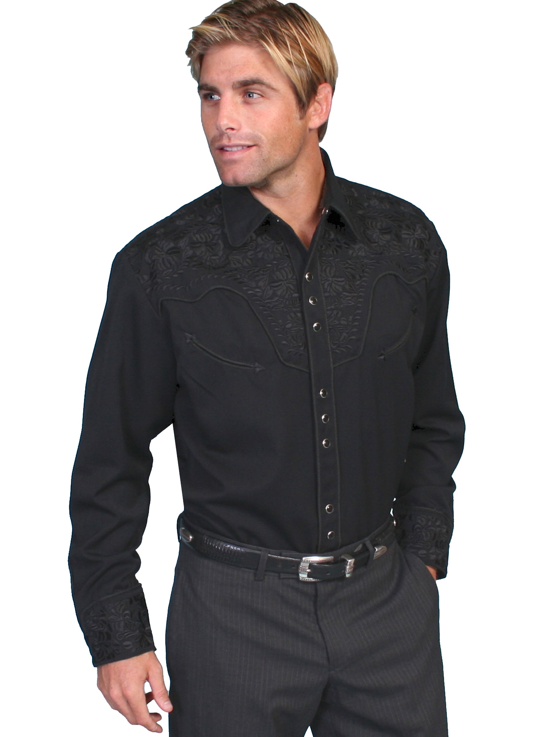 Floral Tooled Embroidery Shirt - P-634
