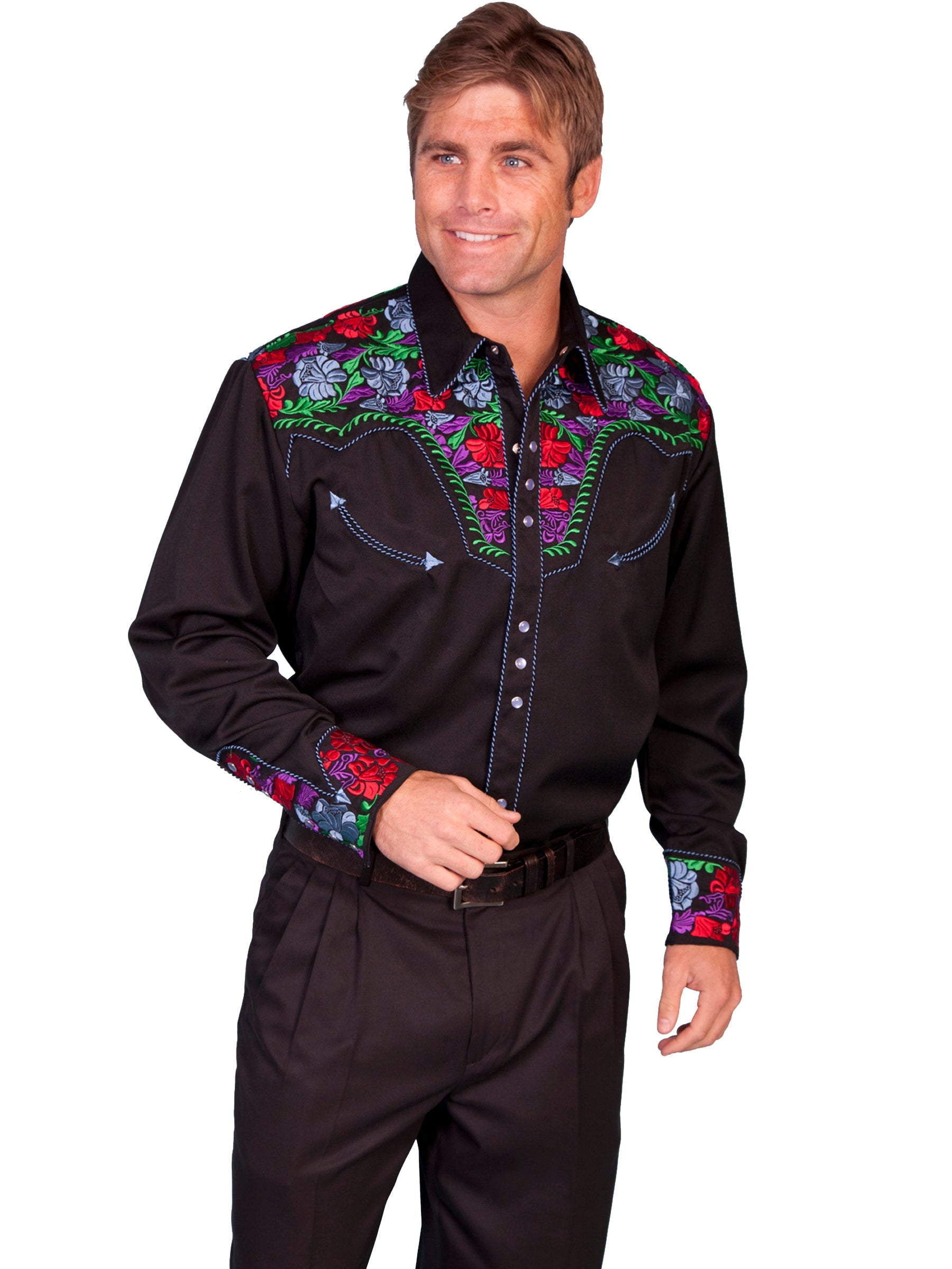 Colorful Floral Tooled Emb. Shirt - P-634CX