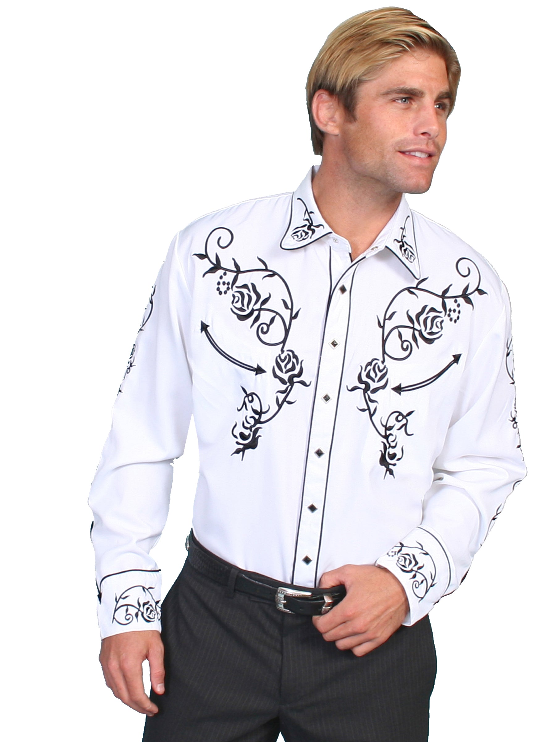 Floral Emb. Sleeve/yoke Shirt - P-706