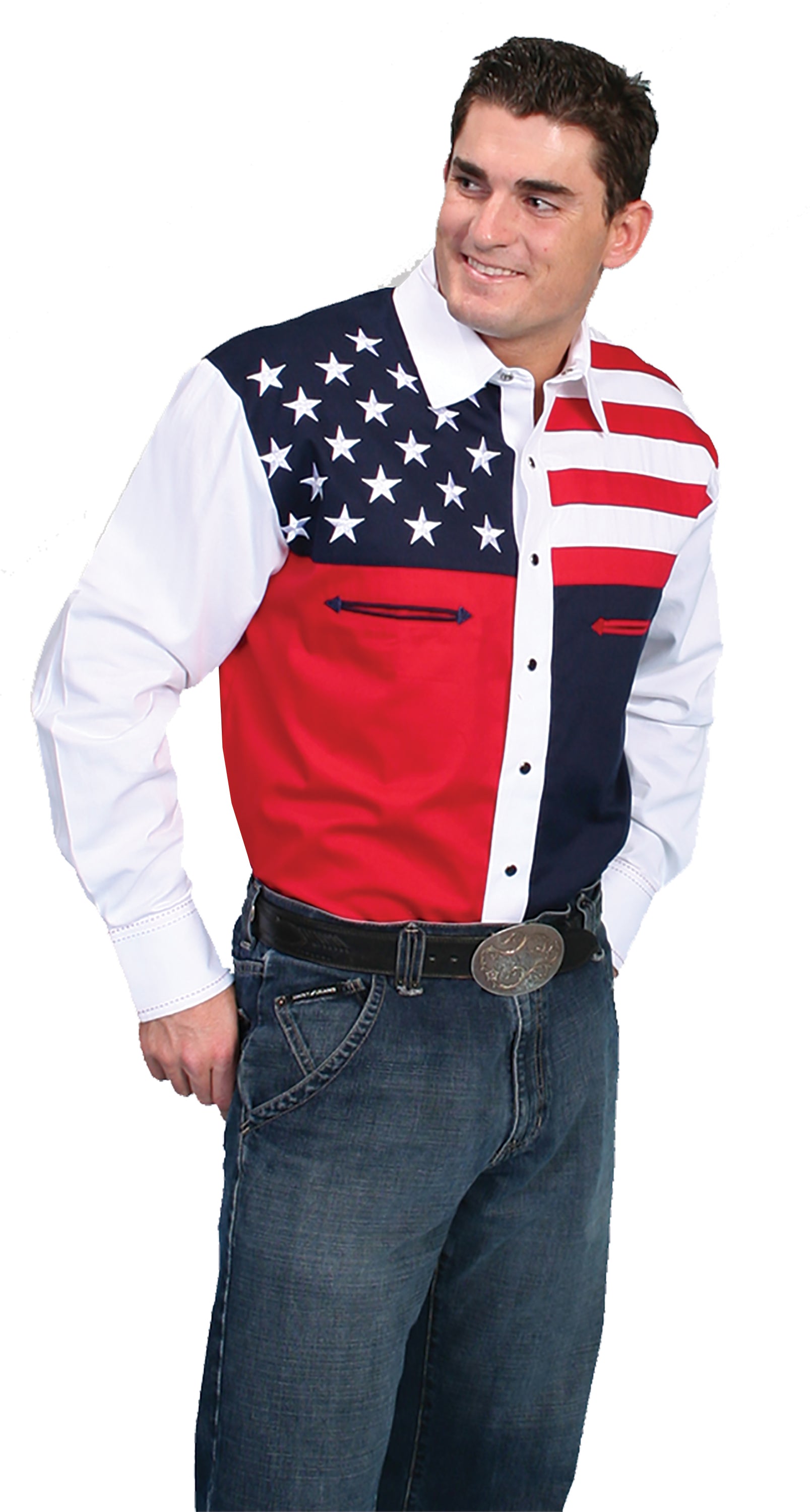 Red/white/blue Color Block Shirt - P-756