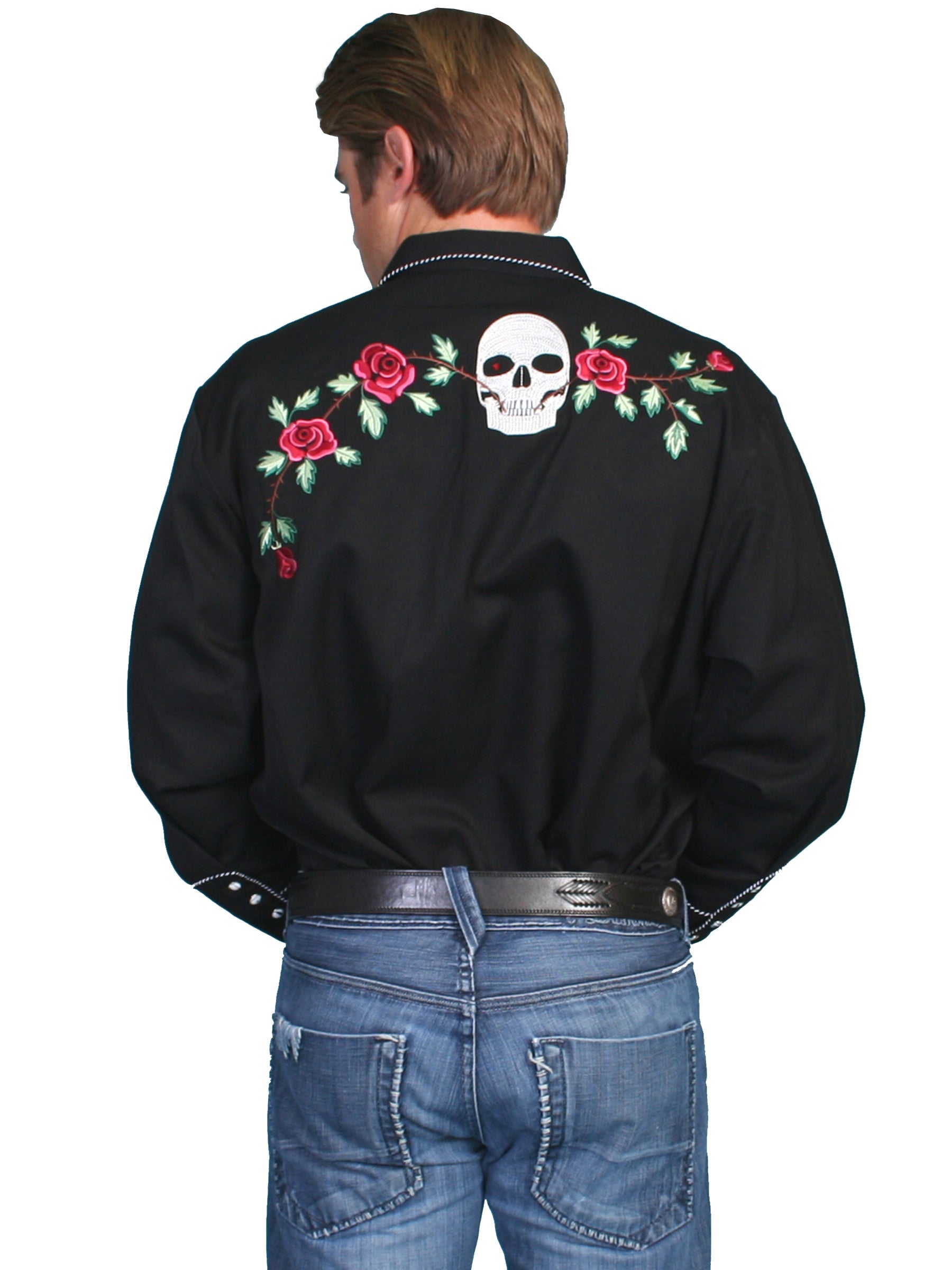 Skull/rose Embroidered Shirt - P-771X