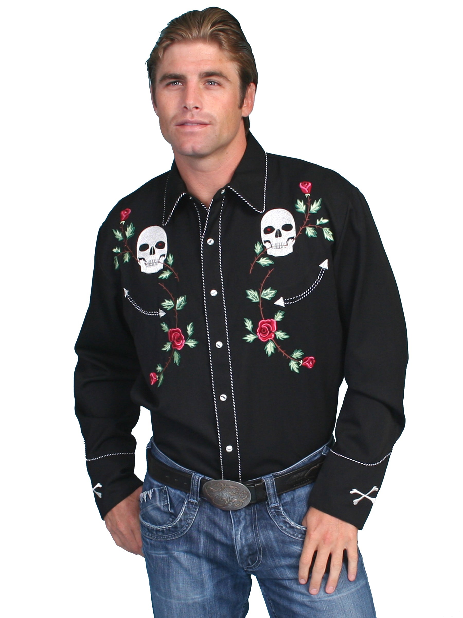 Skull/rose Embroidered Shirt - P-771