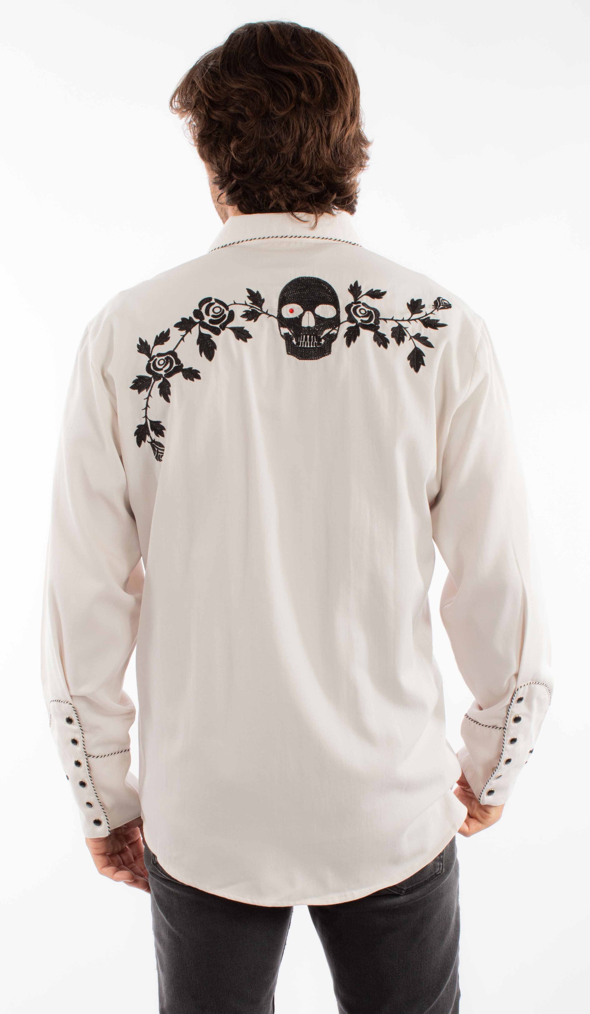 Skull/rose Embroidered Shirt - P-771