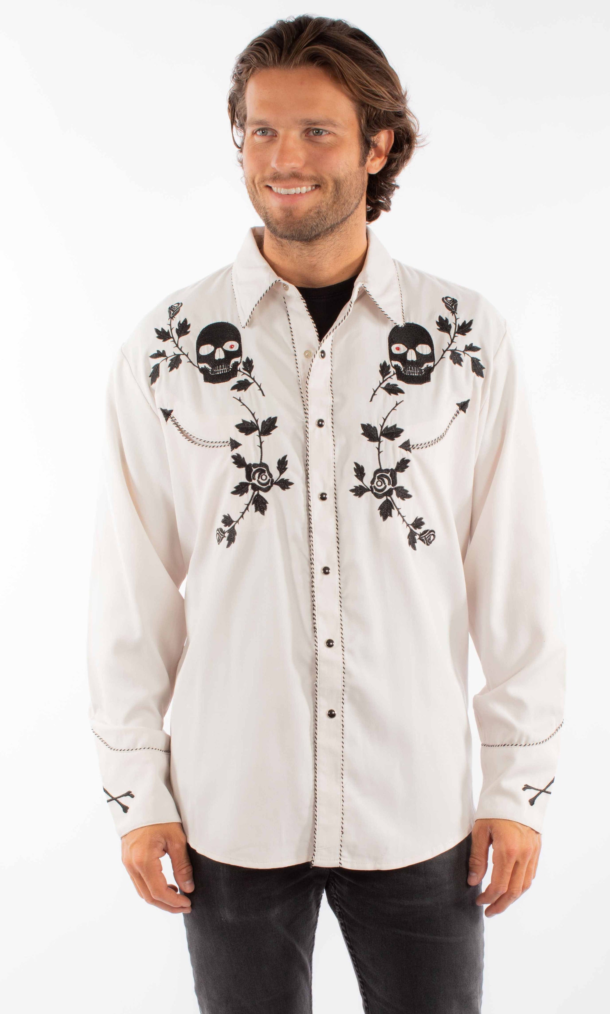Skull/rose Embroidered Shirt - P-771