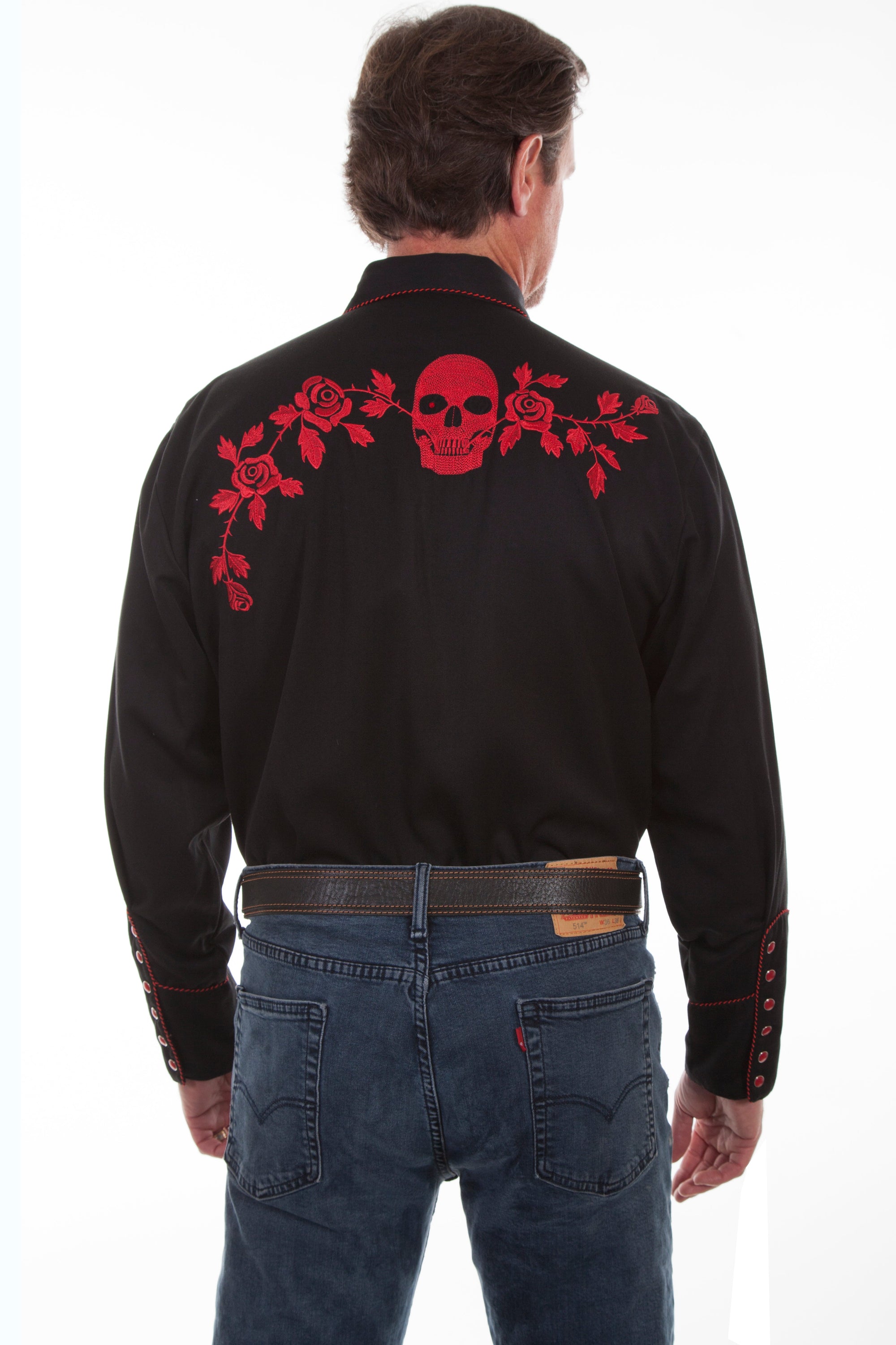 Skull/rose Embroidered Shirt - P-771
