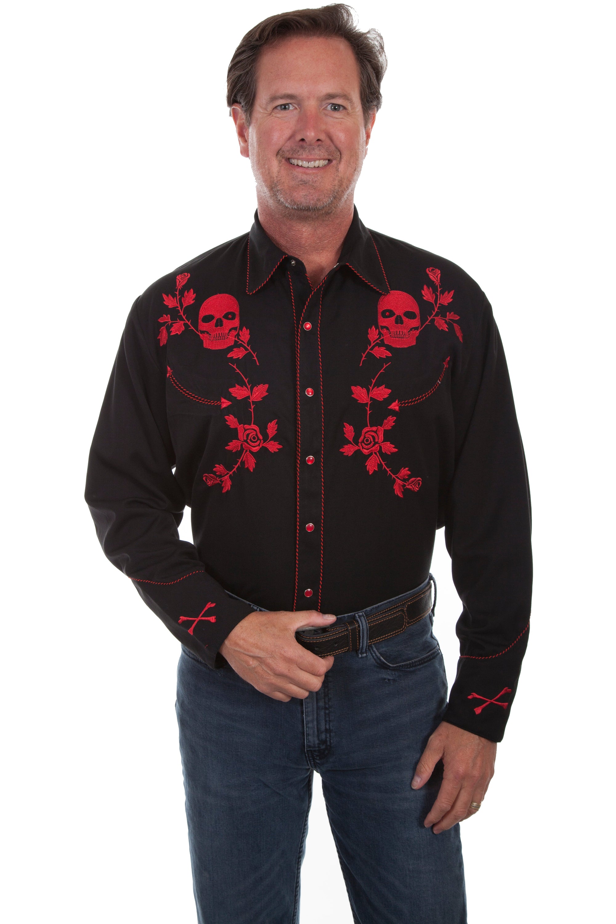 Skull/rose Embroidered Shirt - P-771