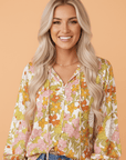 Boho Floral Smocked Puff Sleeve Blouse