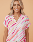 Abstract High Low Short Sleeve Blouse