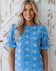 Eyelet Flower Embroidery Frilled Puff Sleeve Blouse