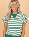 Stripe Contrast Detail Ruffle Short Sleeve Top